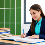 **Prompt 1:** A young professional woman wearing a modest business casual outfit, studying actuarial textbooks at a bright desk filled with study materials, fully clothed, appropriate content, safe for work, perfect anatomy, natural proportions, bright and cheerful study environment, family-friendly, professional.