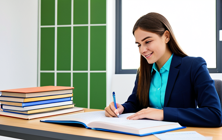 **Prompt 1:** A young professional woman wearing a modest business casual outfit, studying actuarial textbooks at a bright desk filled with study materials, fully clothed, appropriate content, safe for work, perfect anatomy, natural proportions, bright and cheerful study environment, family-friendly, professional.