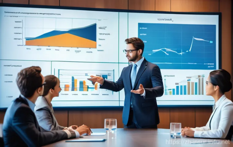 보험계리사와 보험 시장 예측 - **Prompt:** A diverse team of modern actuaries, both male and female, collaborating seamlessly with ...