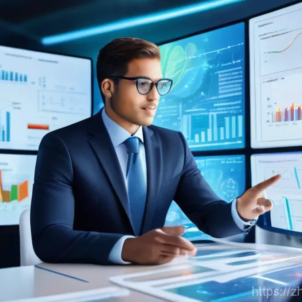 보험계리사와 빅데이터 활용 사례 - A vibrant, dynamic illustration depicting a diverse, young actuary (wearing stylish business casual ...