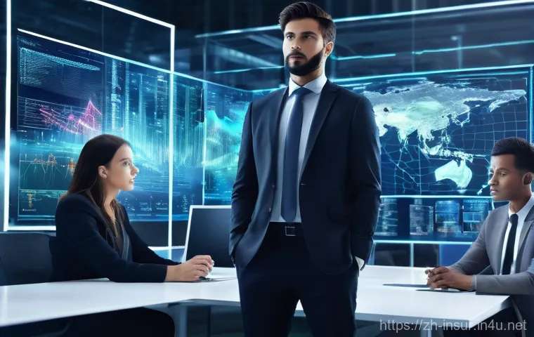 보험계리사와 상품 출시 프로세스 - **A group of diverse actuaries, dressed in modern business attire, confidently navigating a futurist...