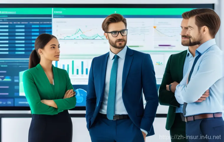 보험계리사와 보험 금융 상품 비교 - **Prompt for image generation:** "A diverse group of modern actuaries, both male and female, in a br...