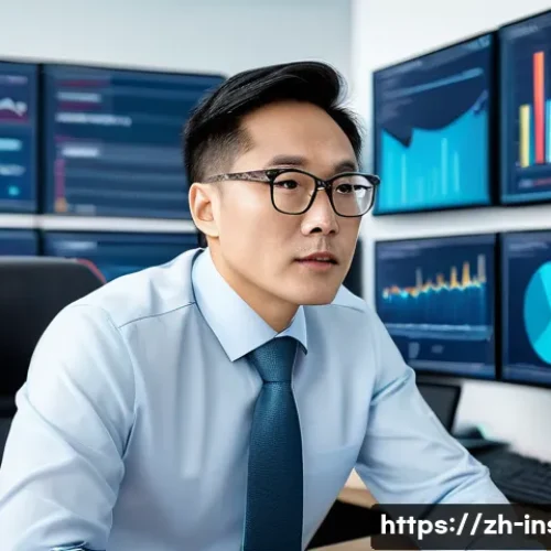 보험계리사와 계약자 혜택 분석 - A modern office scene showing an actuary at work, analyzing complex insurance data on multiple compu...