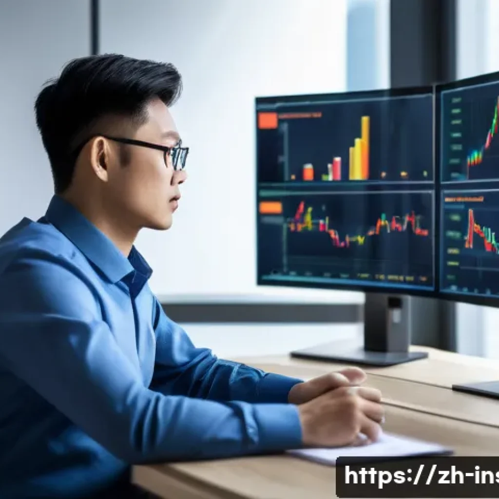 보험계리사와 보장 자산 관리 - A professional actuary in a modern office environment, analyzing complex risk data on multiple compu...