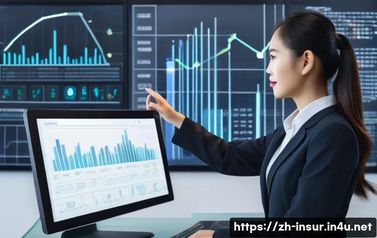 보험계리사와 국민연금 분석 - A modern insurance actuary office scene showing a confident professional Asian woman in business att...