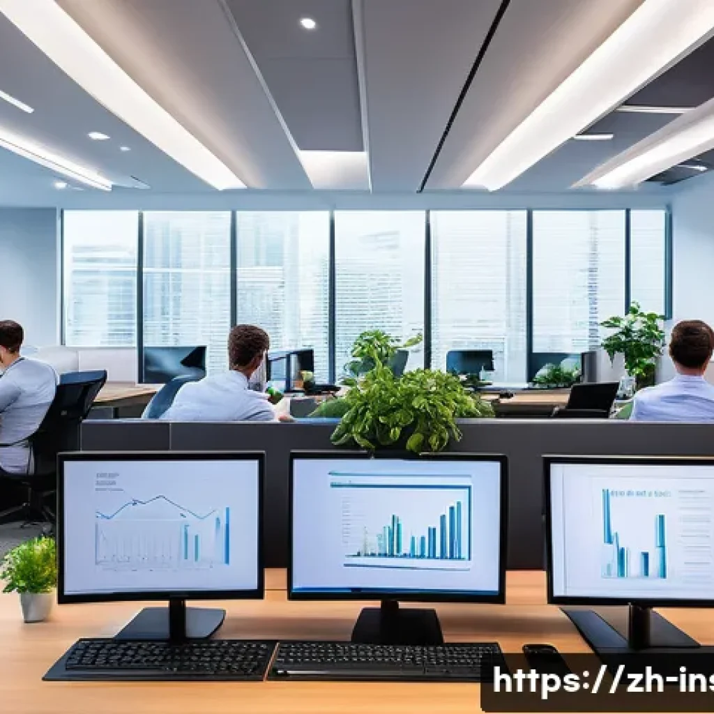 보험계리사와 데이터 정제 - A modern insurance actuary office scene with a diverse team of professionals analyzing large dataset...