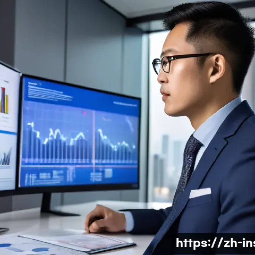 보험계리사 커리어 전환 사례 - A confident Chinese financial professional in a modern office environment, wearing business casual a...