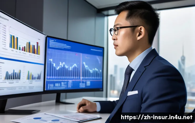 보험계리사 커리어 전환 사례 - A confident Chinese financial professional in a modern office environment, wearing business casual a...
