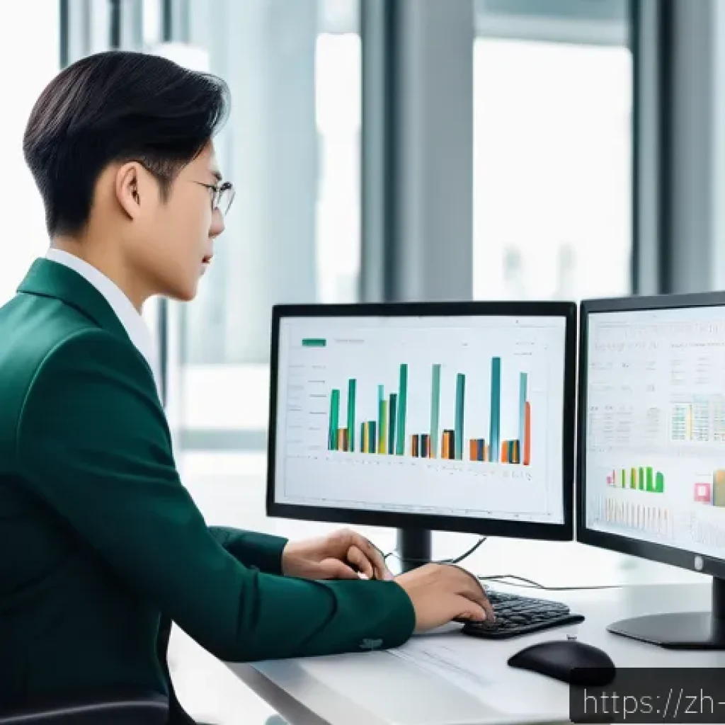보험계리사 업무 스트레스 관리 - A professional actuarial analyst working efficiently in a modern, well-organized office space, featu...
