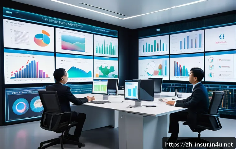 보험계리사와 보험사 내부 감사 - A modern corporate office scene depicting a diverse team of professionals collaborating on risk mana...