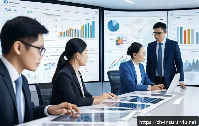 보험계리사와 리스크 문화 구축 - A modern corporate office scene depicting a diverse team of insurance actuaries and risk managers an...