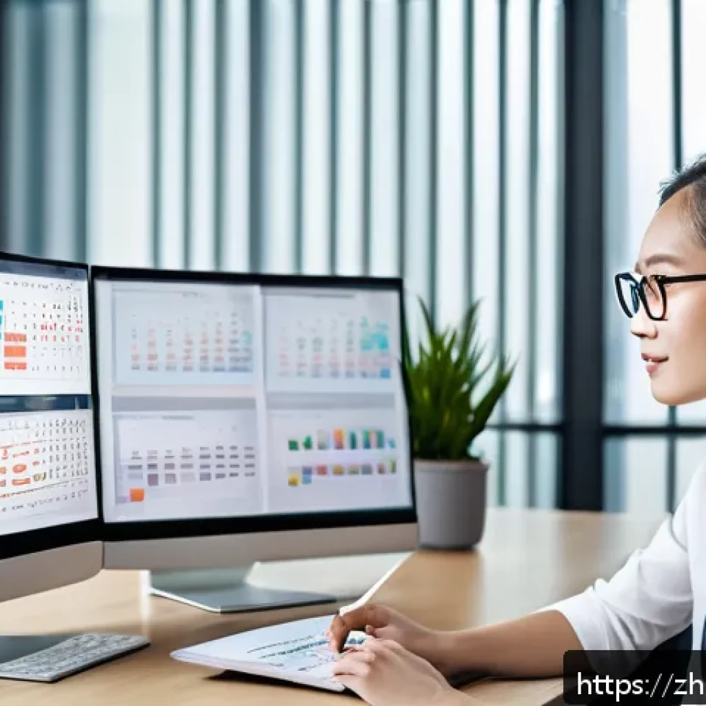 보험계리사와 보험회사 문화 - A modern insurance actuary’s workspace during a busy day, showing a young professional in business c...