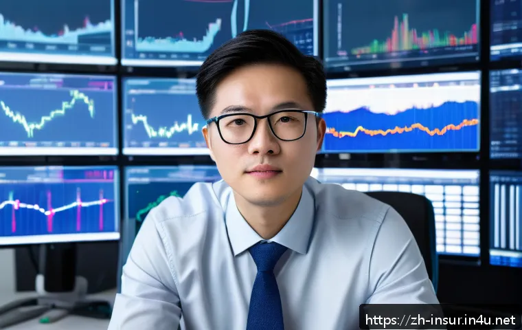 보험계리사와 고객 신뢰 구축 - A professional insurance actuary in a modern office environment, surrounded by multiple computer scr...