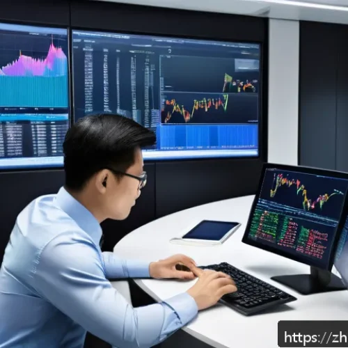 보험계리사와 투자 연계 보험 사례 - A sophisticated financial analyst workspace showcasing a modern office with multiple large monitors ...