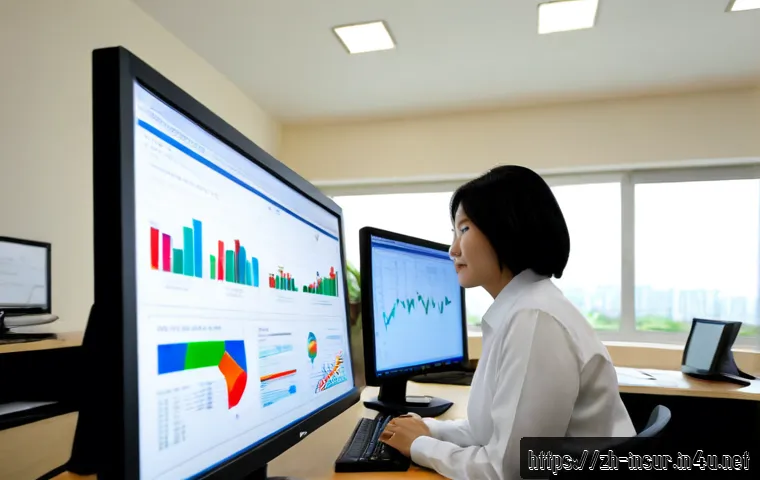 보험계리사와 리스크 포트폴리오 - Photorealistic insurance actuary reviewing a diversified risk portfolio at a clean modern office des...